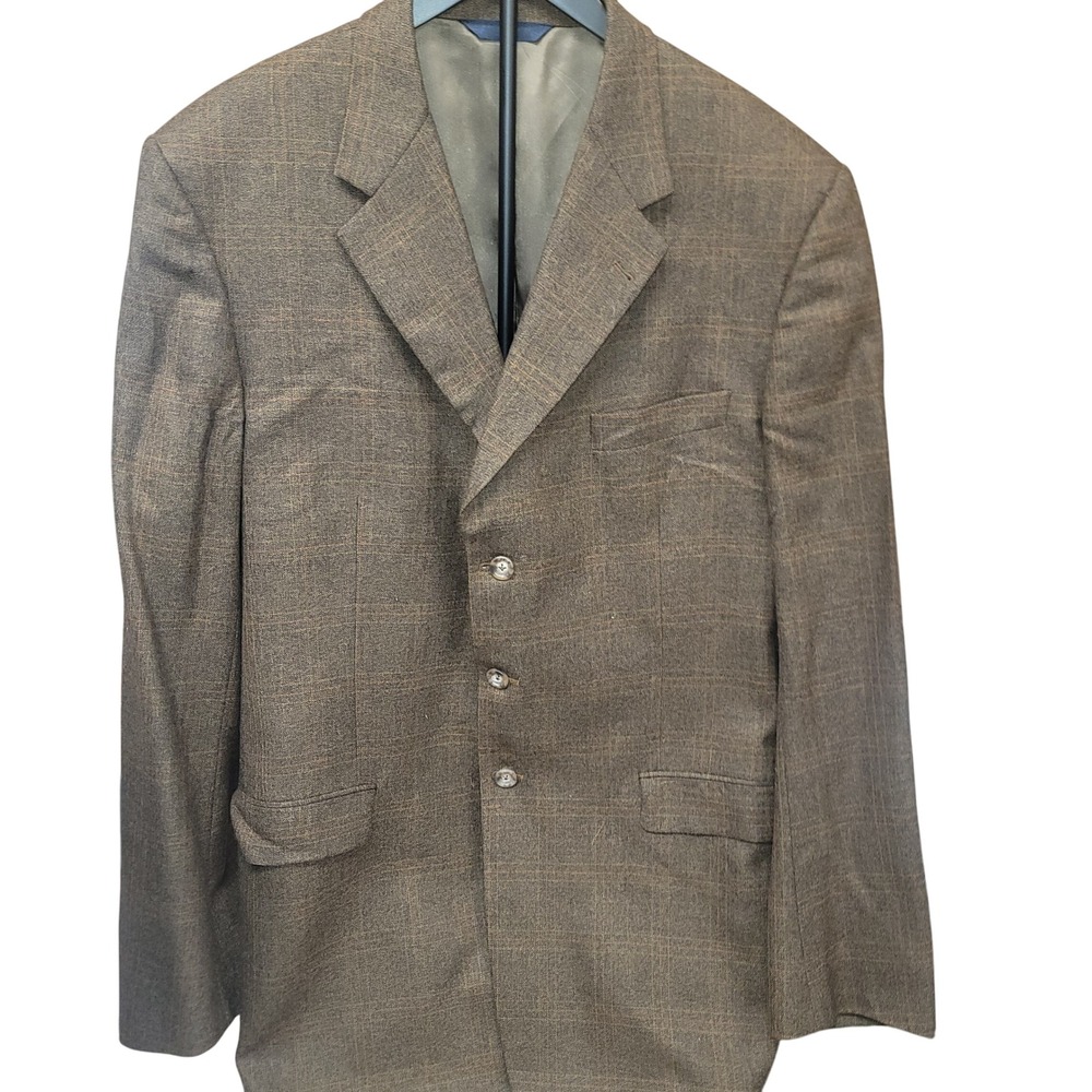 Burberry London Men's Wool Cashmere Brown Plaid Blazer Tailored Luxury 46 XLG